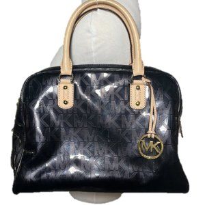 Michael Kors Jet Set Tote Bag Patent Black with Signature MK Print
